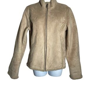 Charter Club jacket size Large Faux Suede with Sherpa Trim & embroidery 🤎